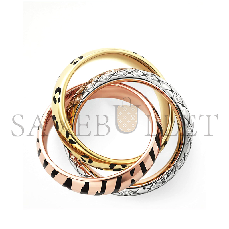 CARTIER LACQUERED GOLD AND SEMI-PAVÉD DIAMOND TRINITY RING CRB4241700